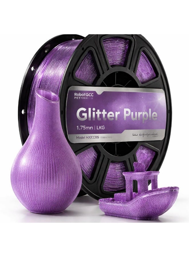 robotgcc PETG Glitter Purple 3D Printing Material 1.75mm 1KG Shiny Sparkle Effect Deep Violet Color High Strength Durable Smooth Extrusion Low Warping Strong Layer Adhesion Chemical Resistance Easy Print for FDM 3D Printer Creative Design Decorative Models Prototyping - Image 1