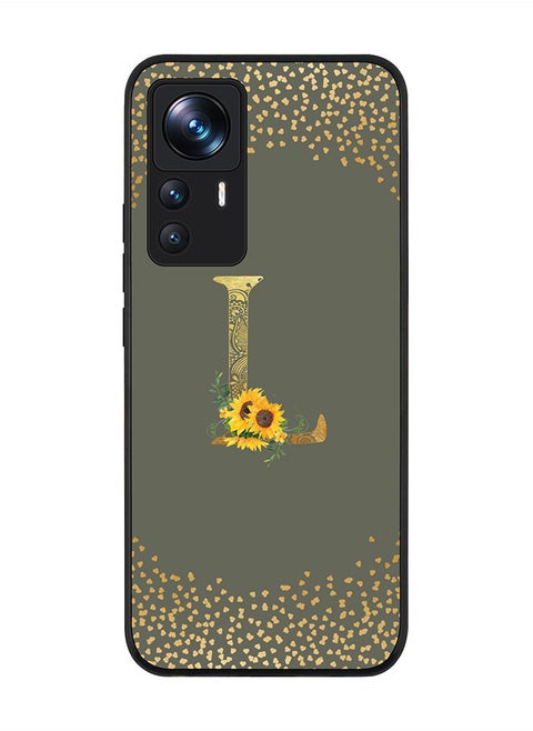 Rugged Black edge case for Xiaomi 12T/12T Pro Slim fit Soft Case Flexible Rubber Edges Anti Drop TPU Gel Thin Cover - Custom Monogram Initial Letter Floral Pattern Alphabet - L (Olive Green )
