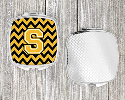 Caroline's Treasures CJ1053-SSCM Letter S Chevron Black and Gold Compact Mirror Decorative Travel Makeup Mirror for Women Girls Gifts Pocket Makeup Mirror Folding Handheld - Image 4