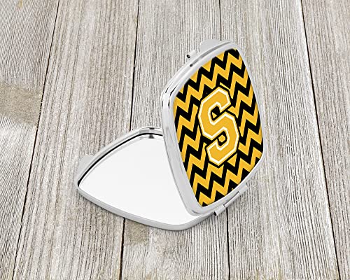 Caroline's Treasures CJ1053-SSCM Letter S Chevron Black and Gold Compact Mirror Decorative Travel Makeup Mirror for Women Girls Gifts Pocket Makeup Mirror Folding Handheld - Image 2