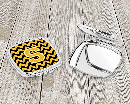 Caroline's Treasures CJ1053-SSCM Letter S Chevron Black and Gold Compact Mirror Decorative Travel Makeup Mirror for Women Girls Gifts Pocket Makeup Mirror Folding Handheld - Image 3