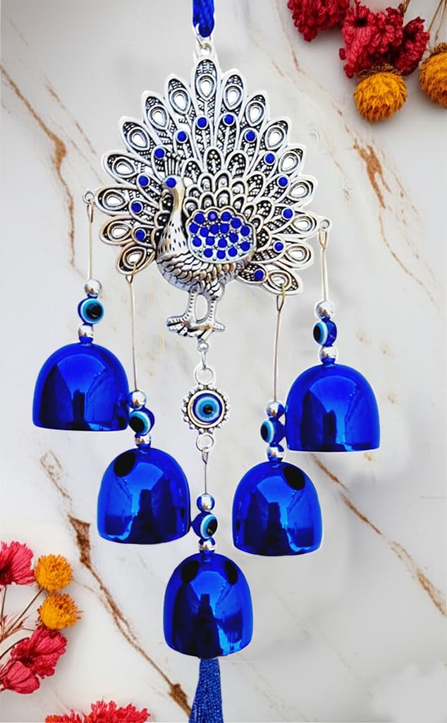 ARTISKRITI Metal Evil Eye Hanging Peacock Home Decoration Items for Living Room, Nazar Battu for Shop Office Metal Showpiece - Image 3