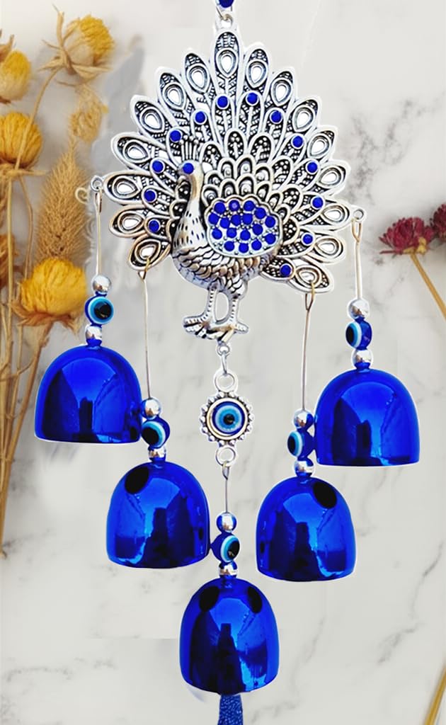 ARTISKRITI Metal Evil Eye Hanging Peacock Home Decoration Items for Living Room, Nazar Battu for Shop Office Metal Showpiece - Image 2