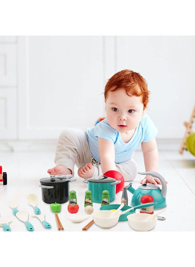 مويكسين مجموعة لعب المطبخ المكونة من 32 قطعة ملحقات اللعبة لعبة التظاهر مع القدور والمقالي للأطفال الصغار أدوات الطبخ للعب الأطفال الصغار - Image 2