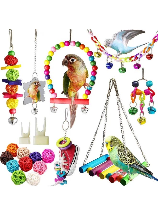 general 19-Piece Bird Swing Chewing Toy Set With Hammock Bell Multicolour - Image 1