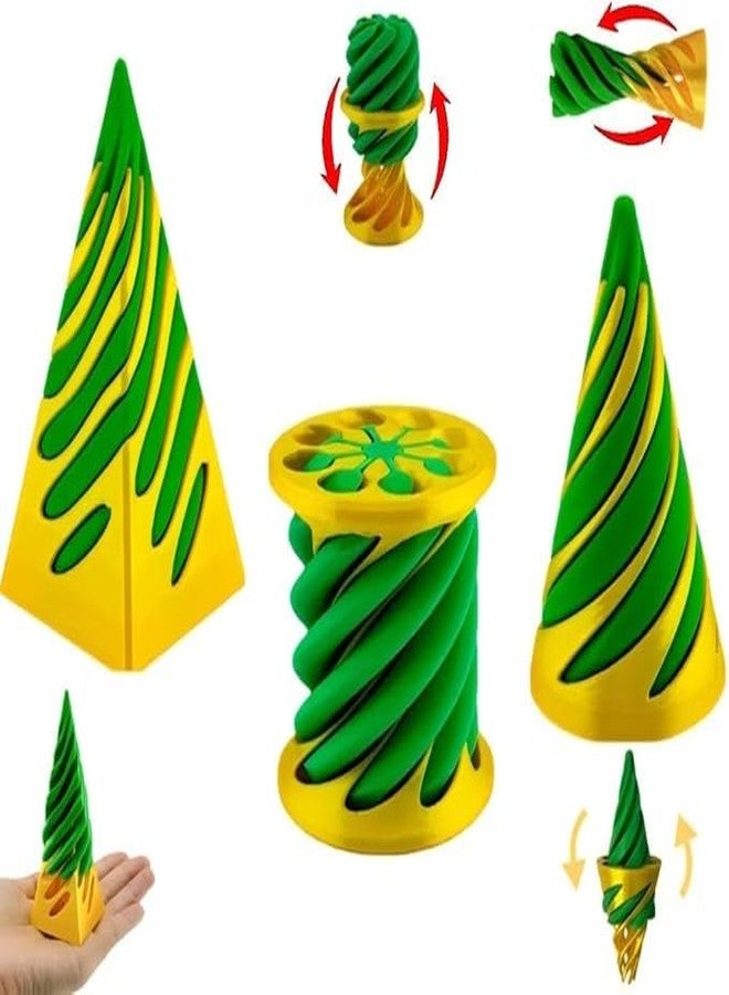 3D CRAFT 3D Spiral Twist Cone Fidget Toy,Multicolor,Figure Toy, Rotating Design, Pack of 1 (Pice-3) (Yellow and Light Green) - Image 1