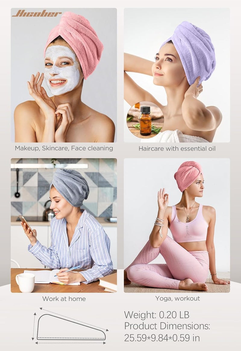 Hicober Microfiber Hair Towel, 3 Packs Hair Turbans for Wet Hair, Drying Hair Wrap Towels for Curly Hair Women Anti Frizz (Pink,Purple,Grey) - Image 5