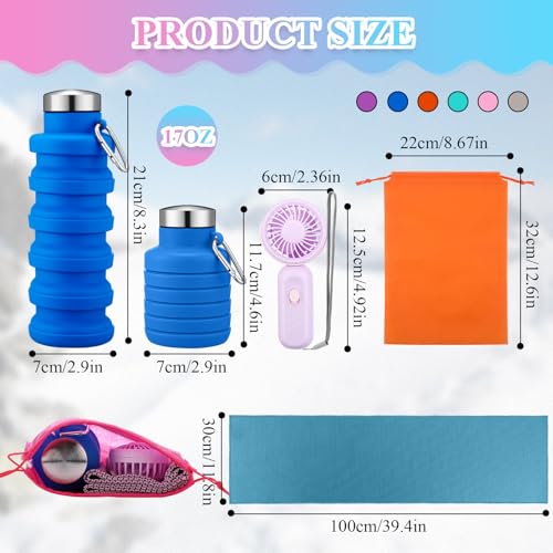 Wovnet 6 Sets Cruise Ship Essentials Theme Park Accessory Kit Collapsible Water Bottle Cruise Luggage Tag ID Holder with Lanyard Cooling Towel Fan Bag for Summer Amusement Team Gifts Travel Favor - Image 2
