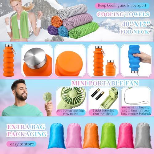 Wovnet 6 Sets Cruise Ship Essentials Theme Park Accessory Kit Collapsible Water Bottle Cruise Luggage Tag ID Holder with Lanyard Cooling Towel Fan Bag for Summer Amusement Team Gifts Travel Favor - Image 4