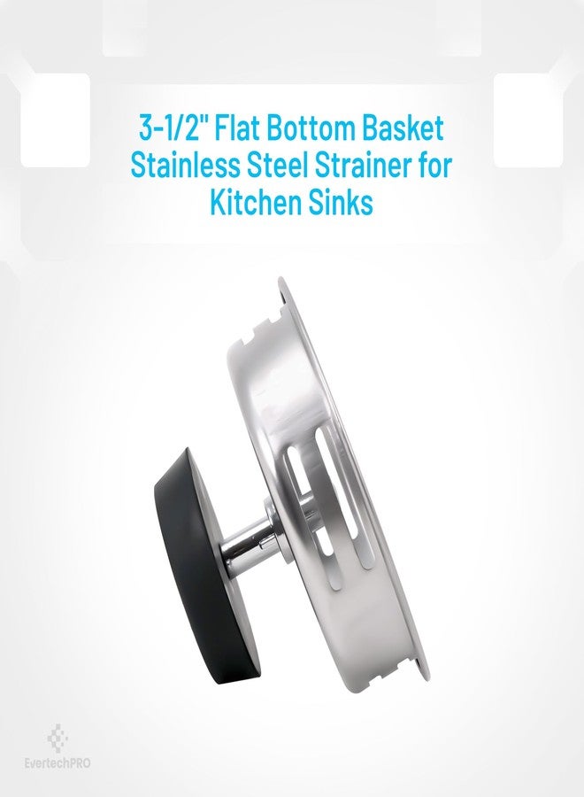 EVERTECHPRO PLB22007 EvertechPRO Kitchen Sink Drain Basket Stainless Steel Flat Bottom 3-1/2", Durable Strainer with Rubber Sink Stopper Kitchen Sink Drain Strainer and Stopper - Image 3