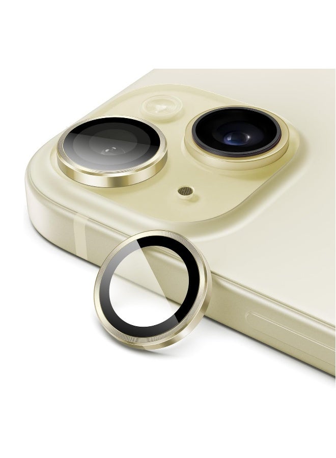 DUSALA Camera Lens Protector for iPhone 15 6.1-Inch and iPhone 15 Plus 6.7-Inch, 9H Tempered Glass Metal Individual Ring Cover, HD Clear, 1 Set (Yellow) - Image 1