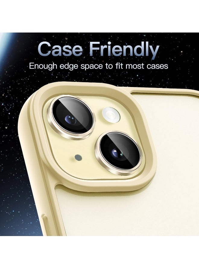 DUSALA Camera Lens Protector for iPhone 15 6.1-Inch and iPhone 15 Plus 6.7-Inch, 9H Tempered Glass Metal Individual Ring Cover, HD Clear, 1 Set (Yellow) - Image 3