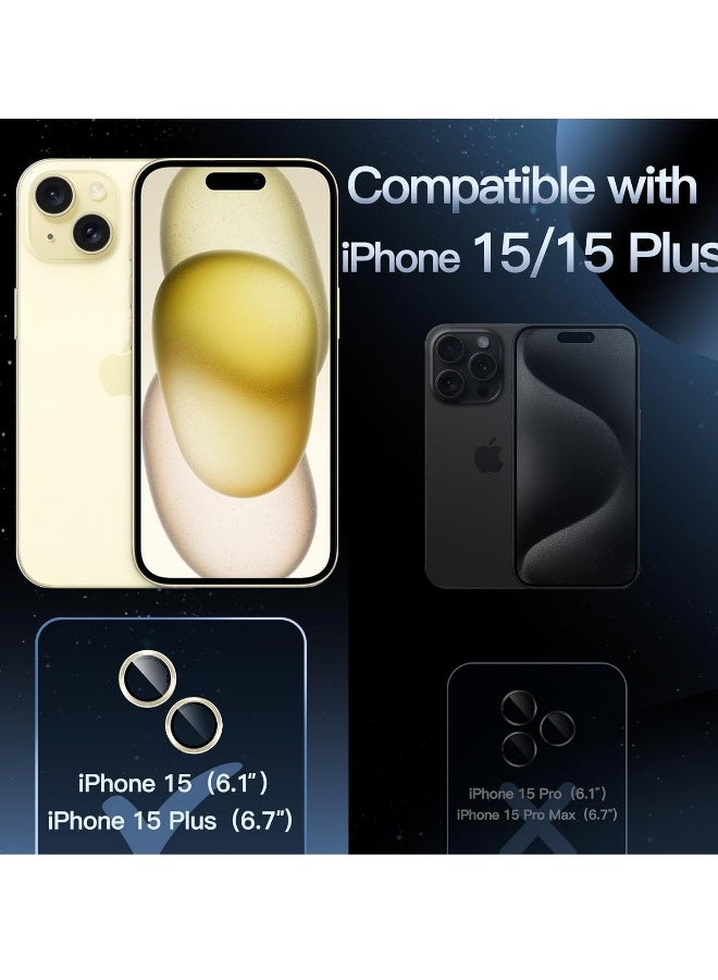 DUSALA Camera Lens Protector for iPhone 15 6.1-Inch and iPhone 15 Plus 6.7-Inch, 9H Tempered Glass Metal Individual Ring Cover, HD Clear, 1 Set (Yellow) - Image 2