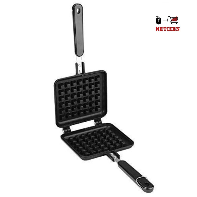 NETIZEN Non Stick Non Electric Cast Iron Waffle Maker for Home, mini waffle maker, mini waffle maker for home, waffle maker gas (Black, Pack of 1) (Waffle Maker) - Image 2
