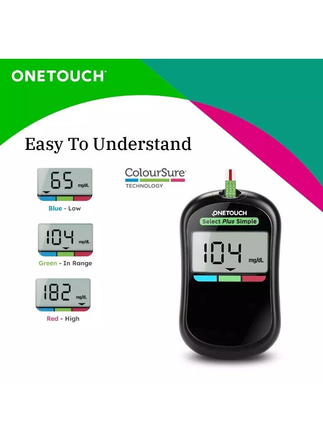 OneTouch Select Plus Simple Bundle glucometer machine with 50 Test Strips + 10 Strips Free | Simple & accurate testing of Blood sugar levels at home, Global Iconic Brand, Includes 10 Sterile Lancets + 1 Lancing device, Black - Image 4