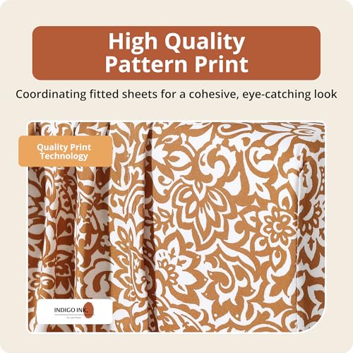 Indigo Ink King Size 4-Piece Sheet Set - Fitted & Flat Sheets & Pillowcases | Boho Pattern | Soft, Breathable, Durable & Wrinkle Resistant | Deep Pocket Sheets | Tufted Medallion Collection Gold - Image 3
