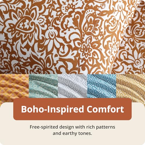 Indigo Ink King Size 4-Piece Sheet Set - Fitted & Flat Sheets & Pillowcases | Boho Pattern | Soft, Breathable, Durable & Wrinkle Resistant | Deep Pocket Sheets | Tufted Medallion Collection Gold - Image 5