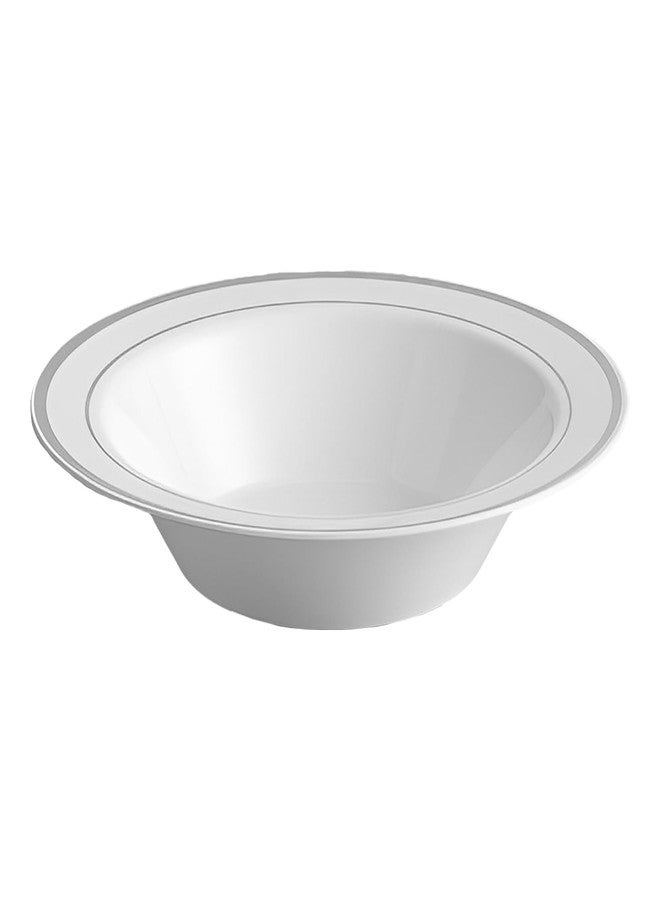 Kaya Elegant White & Silver Rim Disposable Plastic Soup Bowls - 12 oz (Set of 10) - Sturdy & Reusable Dinnerware for Any Occasion - Image 2