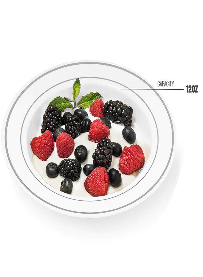 Kaya Elegant White & Silver Rim Disposable Plastic Soup Bowls - 12 oz (Set of 10) - Sturdy & Reusable Dinnerware for Any Occasion - Image 5