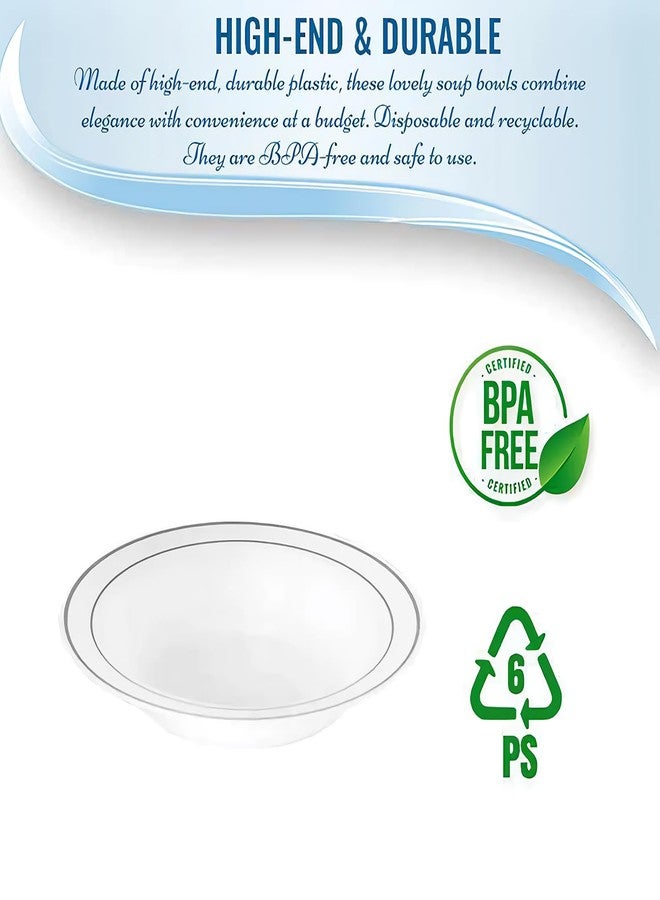 Kaya Elegant White & Silver Rim Disposable Plastic Soup Bowls - 12 oz (Set of 10) - Sturdy & Reusable Dinnerware for Any Occasion - Image 4