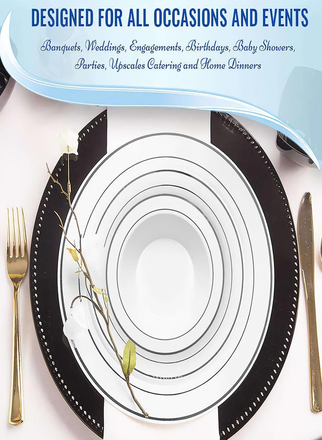 Kaya Elegant White & Silver Rim Disposable Plastic Soup Bowls - 12 oz (Set of 10) - Sturdy & Reusable Dinnerware for Any Occasion - Image 3