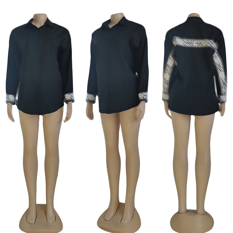 J2811 European and American cross-border womens summer new ladies loose casual temperament shirt spot J2811-2 Black DD 