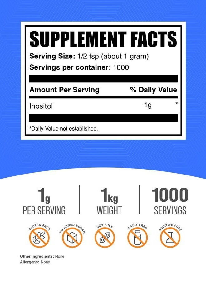 BULKSUPPLEMENTS.COM Inositol Powder - Vitamin B8 Supplement for Antioxidants & Liver Support - Unflavored, Gluten Free - 500mg per Serving, 2000 Servings (1 Kilogram - 2.2 lbs) - Image 2