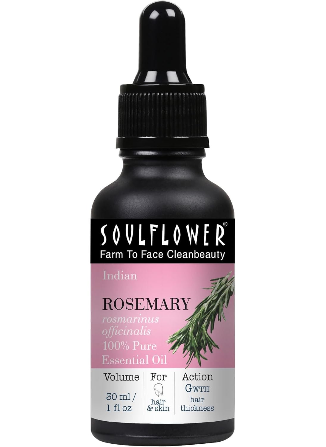 Soulflower Soulflower 100 Pure Rosemary Oil for Hair Growth Hair Fall Control Strengthening Volumising Hair Oil for All Types  Organic Certified 1 fl oz 