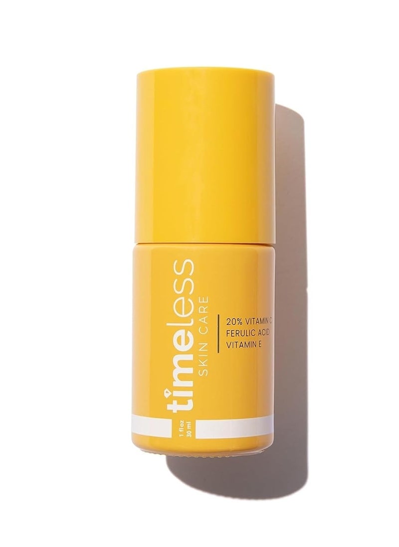 Timeless Skin Care مصل حمض الفيروليك 20% فيتامين سي + هـ للعناية بالبشرة الخالدة - 1 أونصة سائلة - تركيبة خفيفة الوزن وغير دهنية - استخدميه يوميًا لتفتيح البشرة واستعادتها وتصحيحها - يوصى به لجميع أنواع البشرة  - Image 1