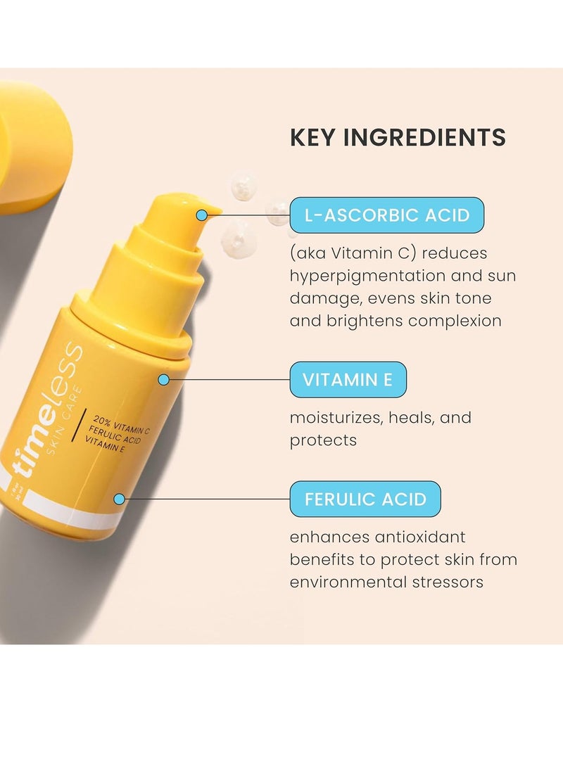 Timeless Skin Care مصل حمض الفيروليك 20% فيتامين سي + هـ للعناية بالبشرة الخالدة - 1 أونصة سائلة - تركيبة خفيفة الوزن وغير دهنية - استخدميه يوميًا لتفتيح البشرة واستعادتها وتصحيحها - يوصى به لجميع أنواع البشرة  - Image 3