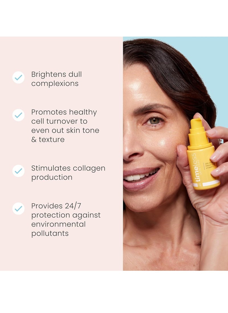 Timeless Skin Care مصل حمض الفيروليك 20% فيتامين سي + هـ للعناية بالبشرة الخالدة - 1 أونصة سائلة - تركيبة خفيفة الوزن وغير دهنية - استخدميه يوميًا لتفتيح البشرة واستعادتها وتصحيحها - يوصى به لجميع أنواع البشرة  - Image 5
