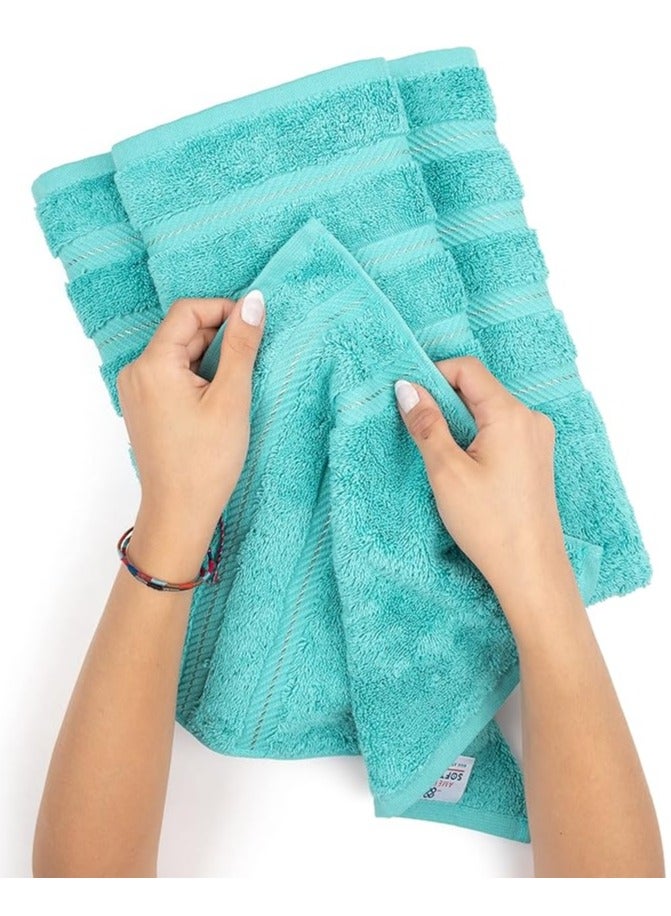 Safi Plus Towel Set 3-Piece Luxury Hotel Quality 600 GSM 100% Genuine Combed Cotton, Super Soft & Absorbent Family Bath Towels -  1 Bath Towel, 1 Hand Towel, 1 Washcloth - Turquoise - Image 3