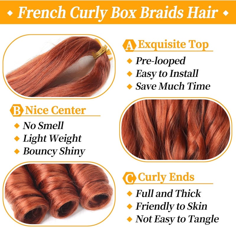 datanala French Curly Braiding Hair 22 Inch 8Pack/lot Ginger Color Loose Wavy Spiral Curl Braids Crochet Hair Deep Wave Synthetic Extensions Pre Stretched Bouncy Braiding Hair wave (350#) - Image 4