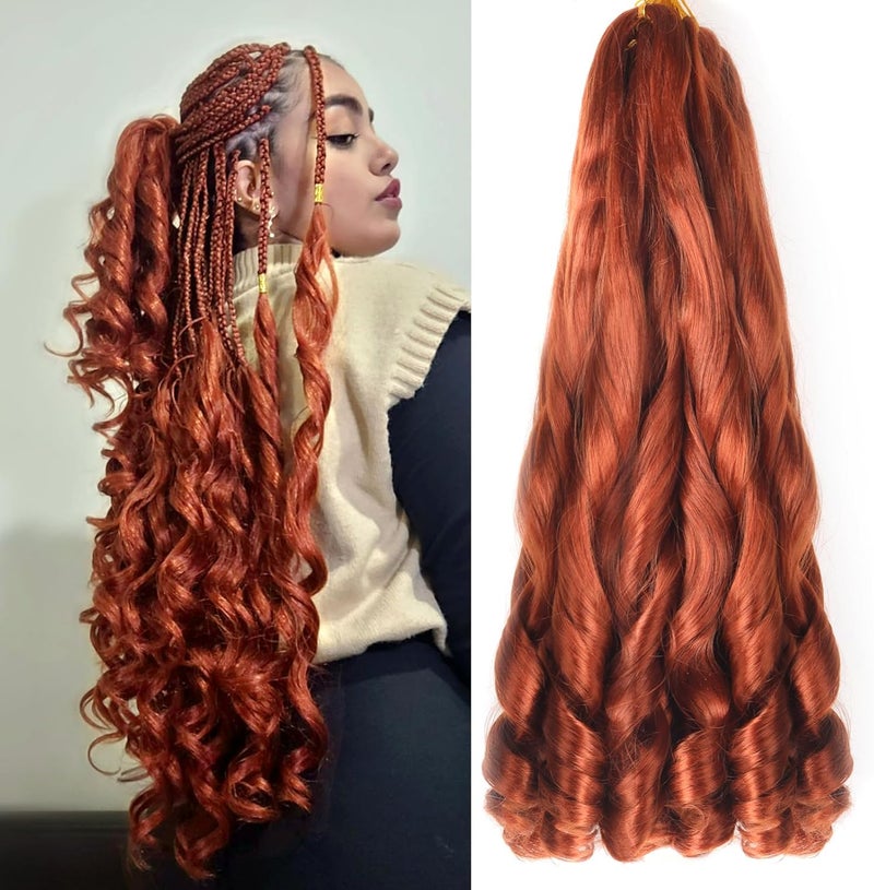 datanala French Curly Braiding Hair 22 Inch 8Pack/lot Ginger Color Loose Wavy Spiral Curl Braids Crochet Hair Deep Wave Synthetic Extensions Pre Stretched Bouncy Braiding Hair wave (350#) - Image 1