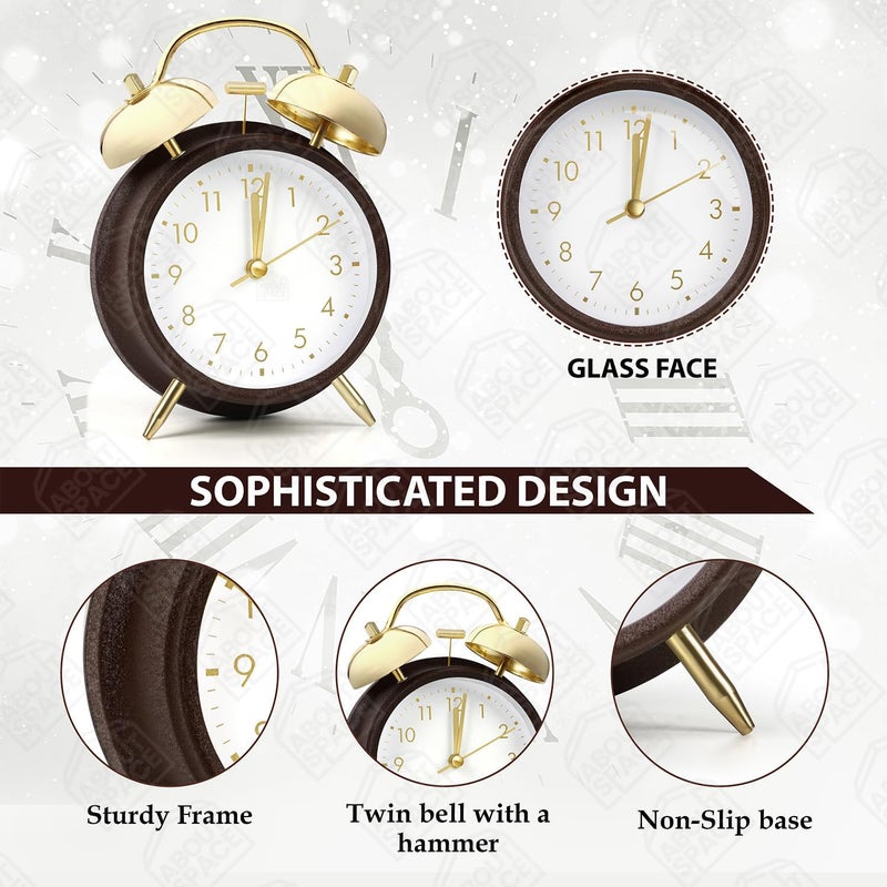 ABOUT SPACE Alarm clock 6 Inch Twin Bell Alarm Clock for Heavy Sleepers Analog Table Clock with Night Light Battery Powered for Home Office Kids Bedroom Brown Battery not Included PVC115 cm - Image 4