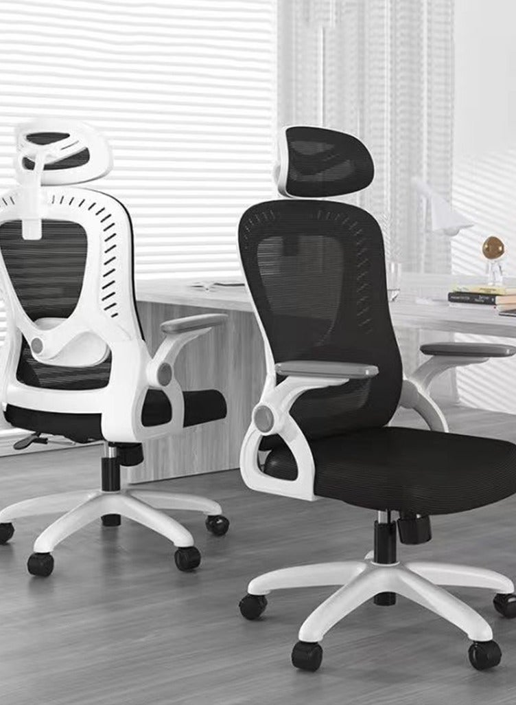 CityRiya-Long Office Chair Ergonomic Computer Desk Chairs Executive Breathable Gaming Chair Mesh Chair with Adjustable High Back Game Chair Flip-up Armrests Lumbar Support Swivel PC Chair for Home Office - Image 3