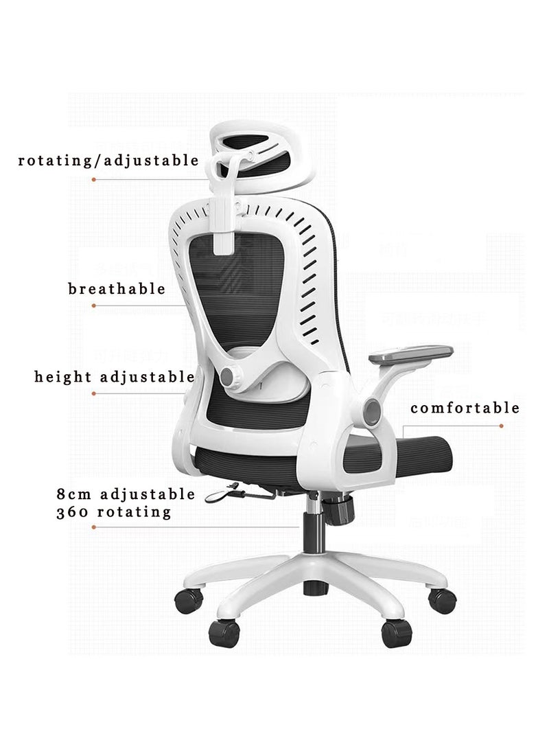 CityRiya-Long Office Chair Ergonomic Computer Desk Chairs Executive Breathable Gaming Chair Mesh Chair with Adjustable High Back Game Chair Flip-up Armrests Lumbar Support Swivel PC Chair for Home Office - Image 5