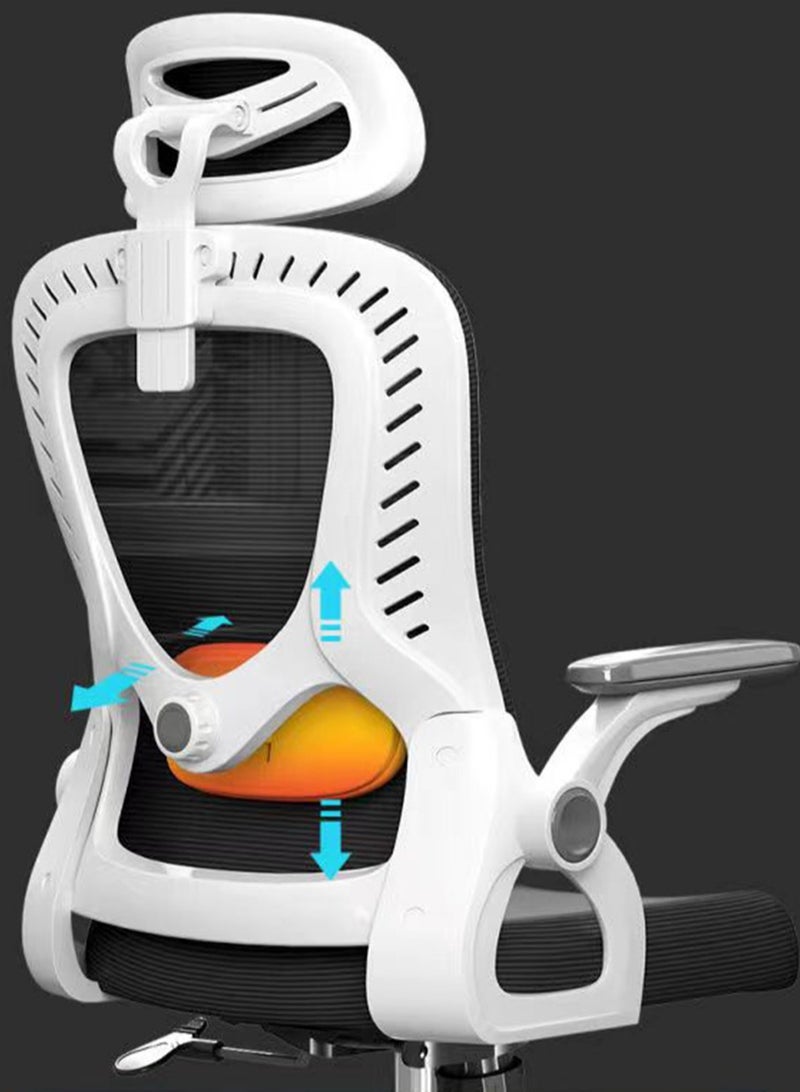 CityRiya-Long Office Chair Ergonomic Computer Desk Chairs Executive Breathable Gaming Chair Mesh Chair with Adjustable High Back Game Chair Flip-up Armrests Lumbar Support Swivel PC Chair for Home Office - Image 4