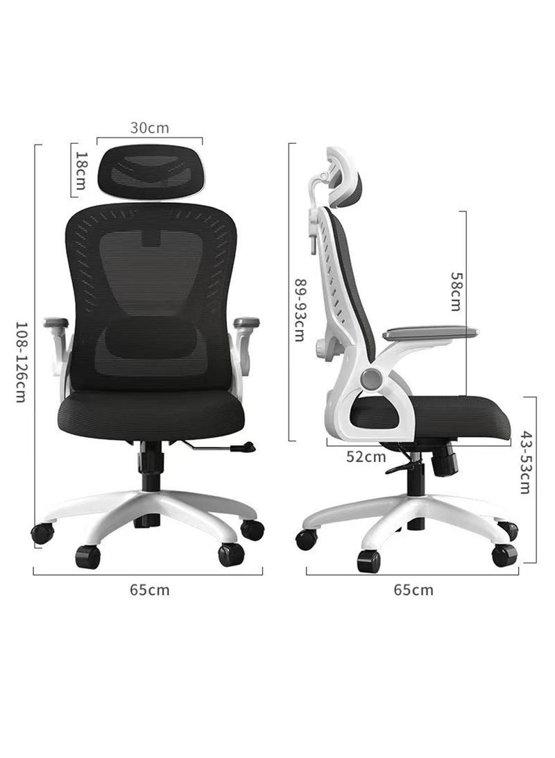 Office Chair Ergonomic Computer Desk Chairs Executive Breathable Gaming Chair Mesh Chair with Adjustable High Back Game Chair Flip-up Armrests Lumbar Support Swivel PC Chair for Home Office