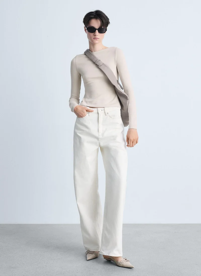 MANGO Boat Neck Long-Sleeved T-Shirt