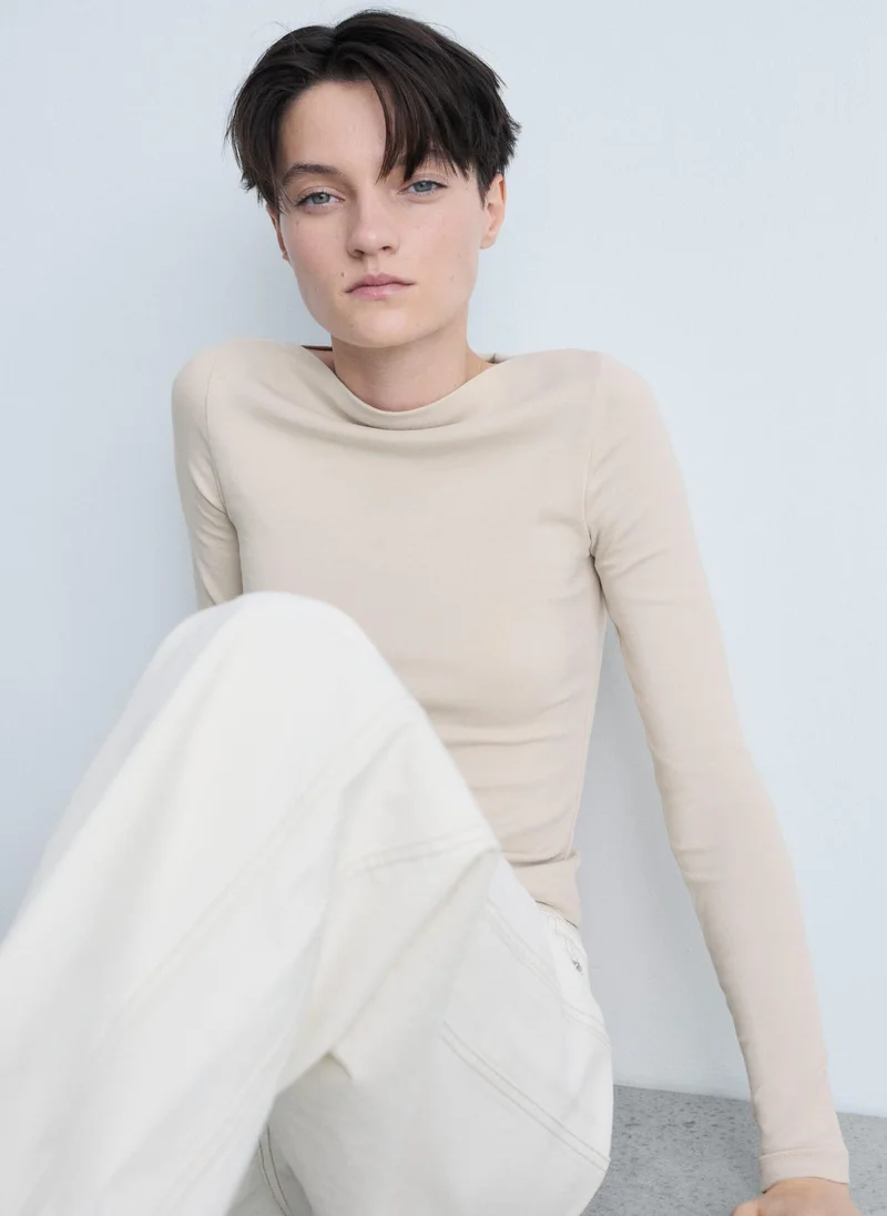 MANGO Boat Neck Long-Sleeved T-Shirt