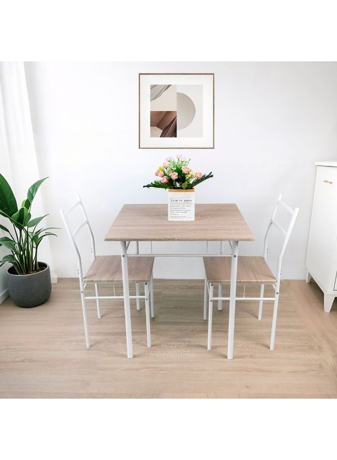 DANUBE HOME Viola 1 + 2 Dining Set - Light Oak | Stylish 2-Seater Dining Room Furniture | Engineered Wood Table & Metal Chairs | Ideal for Small Spaces | Table & Chairs Included - Image 1