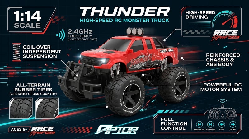 general Red Remote Control Jeep Off-Road Car 27-13 for Kids, 4x4 RC Monster Truck Crawler Toy, 2.4GHz High Speed All Terrain Buggy Vehicle, Outdoor Racing Electric Toys Gift for Boys Girls - Image 5