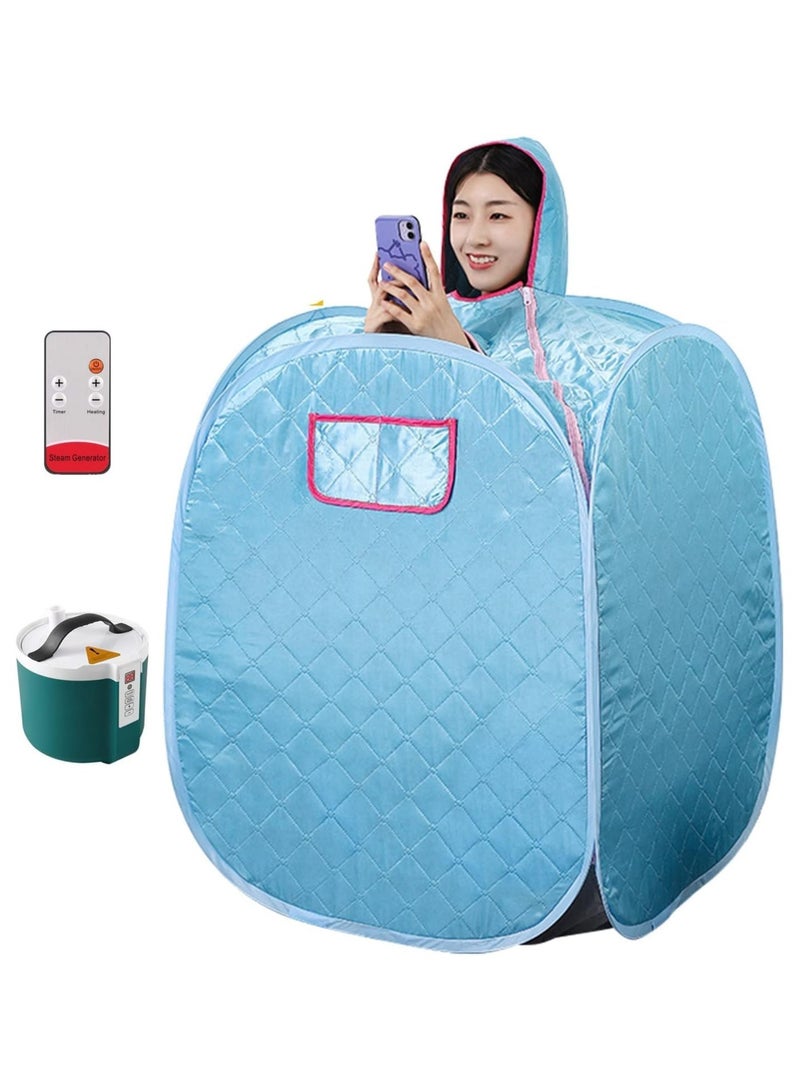 خيمة بخار ساونا محمولة مع مولد بخار سعة 2 لتر، صندوق ساونا شخصي منزلي كامل الحجم وغرفة بخار للاسترخاء المنزلي والمنتجعات الصحية بما في ذلك حقيبة حمل 1000 وات (أزرق) - Image 1