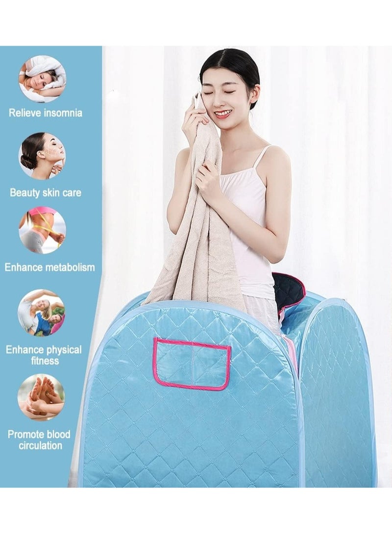 خيمة بخار ساونا محمولة مع مولد بخار سعة 2 لتر، صندوق ساونا شخصي منزلي كامل الحجم وغرفة بخار للاسترخاء المنزلي والمنتجعات الصحية بما في ذلك حقيبة حمل 1000 وات (أزرق) - Image 3