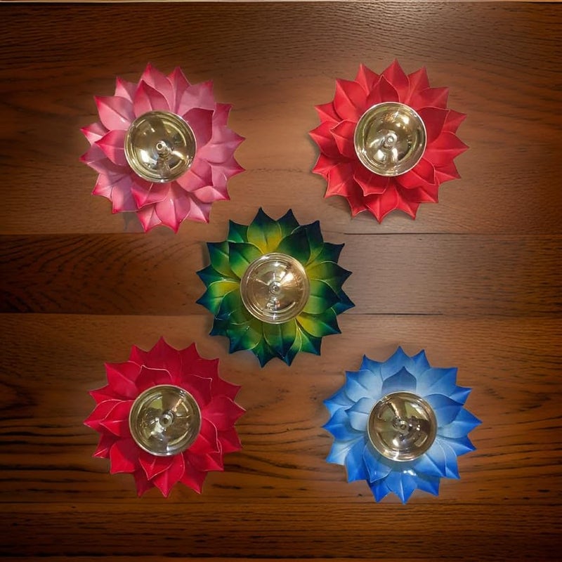 EIN SOF Lotus Shaped Brass Diyas for Puja - Lamps for Home & Diwali Decoration, Akhand Jyoti Stand with Gift Cover, 5 inches Kamal Design Pooja Oil & Camphor Diya, 2 Pc - Image 3
