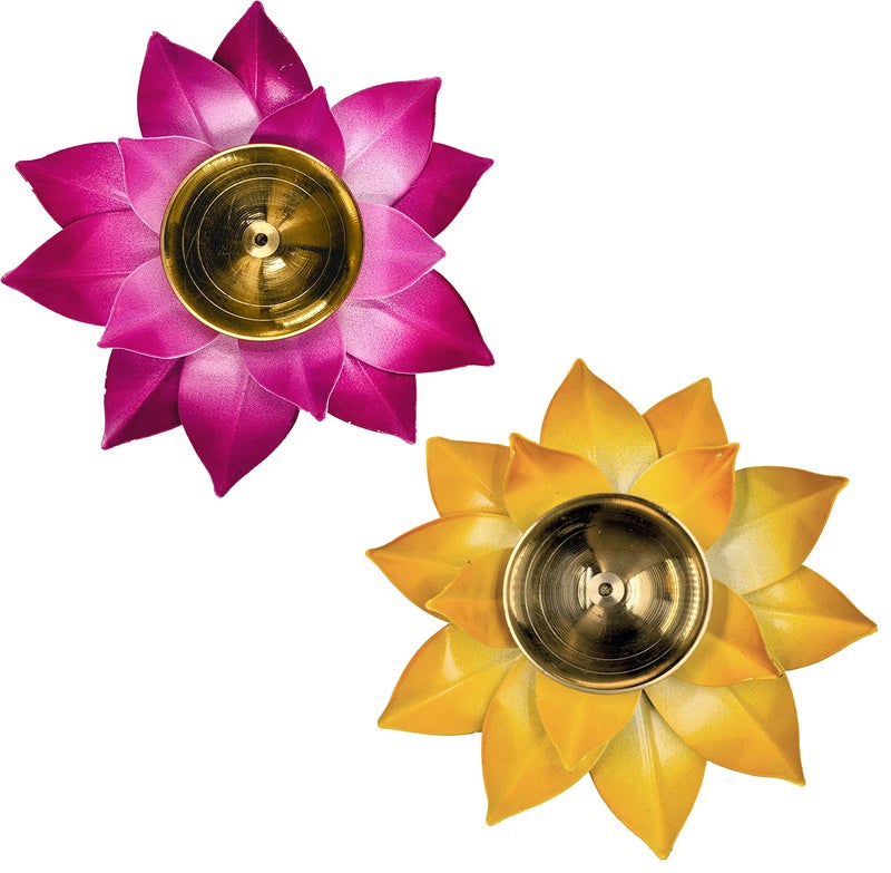 EIN SOF Lotus Shaped Brass Diyas for Puja - Lamps for Home & Diwali Decoration, Akhand Jyoti Stand with Gift Cover, 5 inches Kamal Design Pooja Oil & Camphor Diya, 2 Pc - Image 1