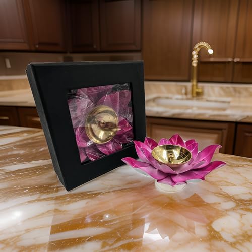 EIN SOF Lotus Shaped Brass Diyas for Puja - Lamps for Home & Diwali Decoration, Akhand Jyoti Stand with Gift Cover, 5 inches Kamal Design Pooja Oil & Camphor Diya, 2 Pc - Image 5