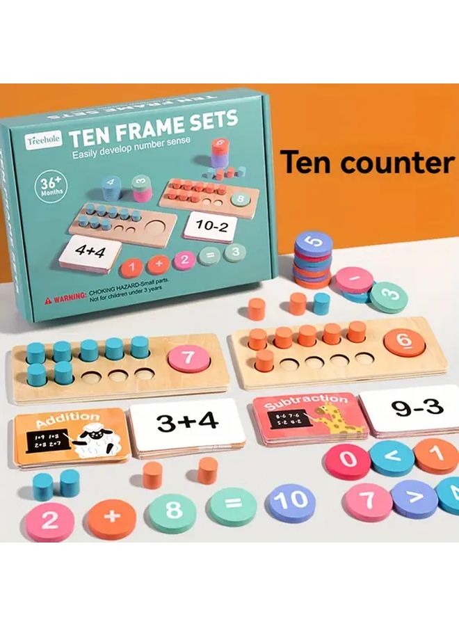 Wooden Ten Grid Number Sense Math Teaching Aids Addition Subtraction Tens Counter Educational Toys Gift For 3 6 Years Old - Image 1
