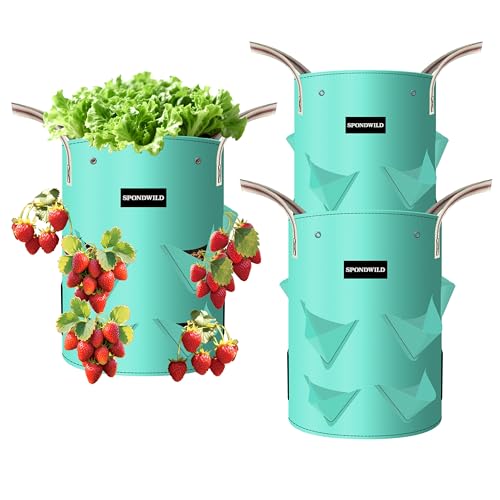 SPONDWILD 3 Pack 10 Gallon Strawberry Grow Bags Heavy Duty PE Plant Pots with Breathable Windows and Drainage Holes Ideal for Strawberries Veggies Flowers and Balcony - Image 1